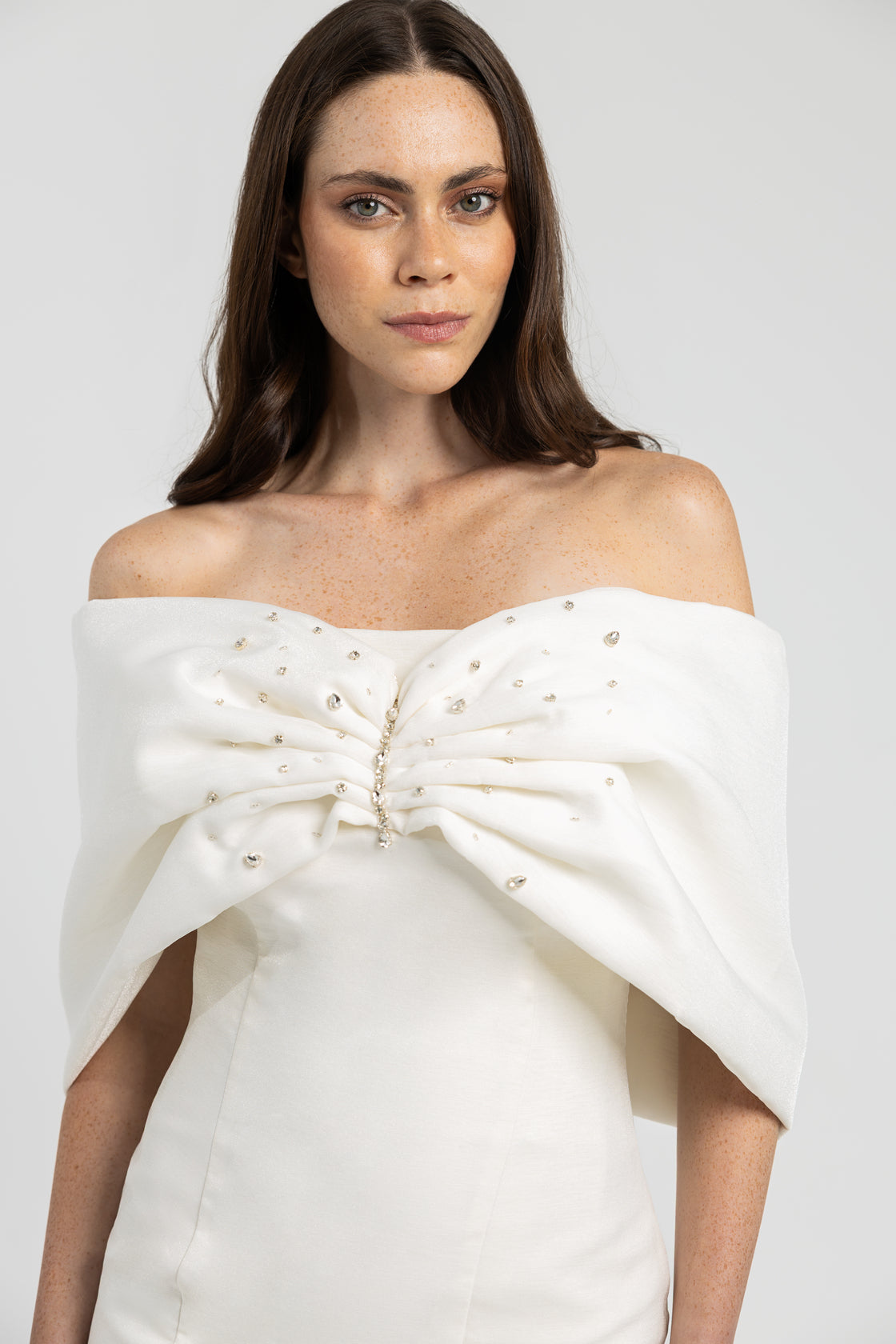 WHITE BEADED FLOUNCE DRESS