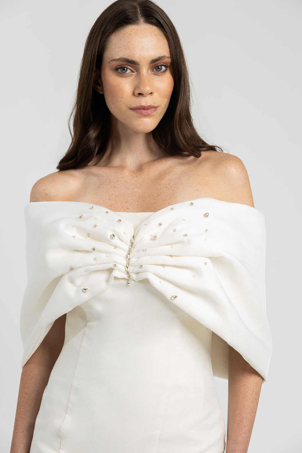WHITE BEADED FLOUNCE DRESS